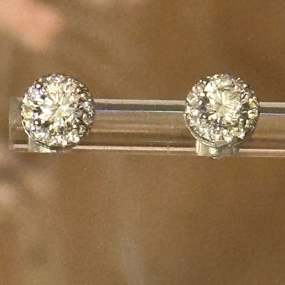 Moissanite One Carat Halo Earrings in Sterling Silver - Picture 4 of 4
